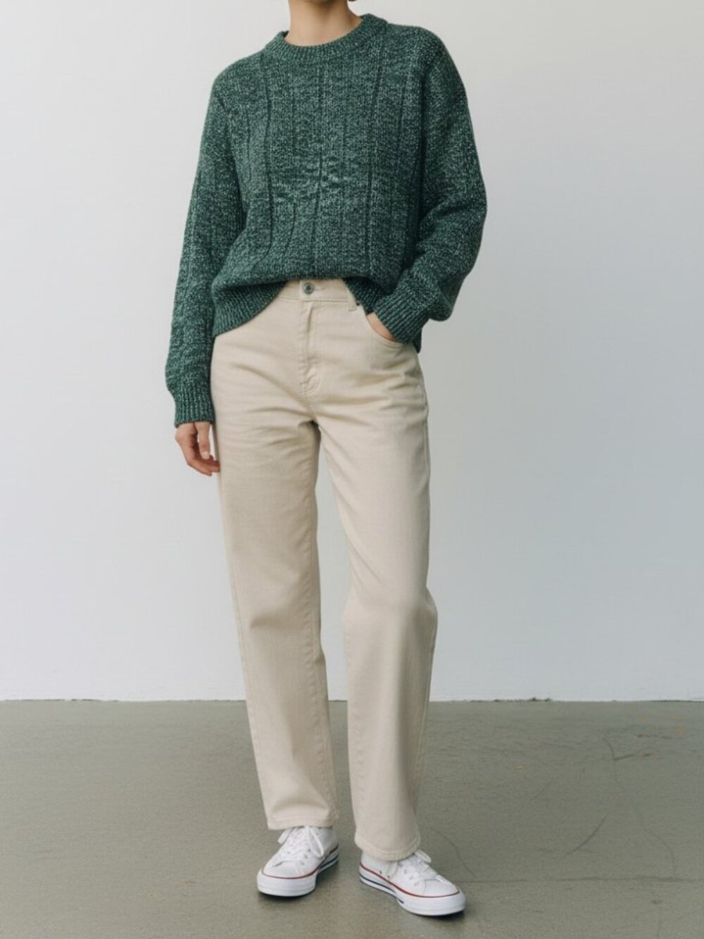 Weatherproof Vintage Chunky Knit Crewneck Pullover Sweater Green New Size XL